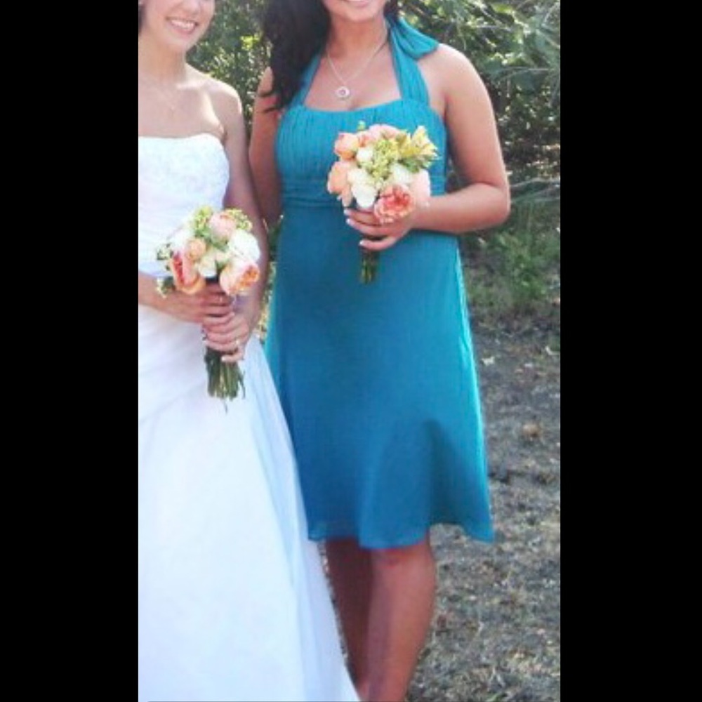 David’s Bridal Short Halter Bridesmaid Dress Oasis